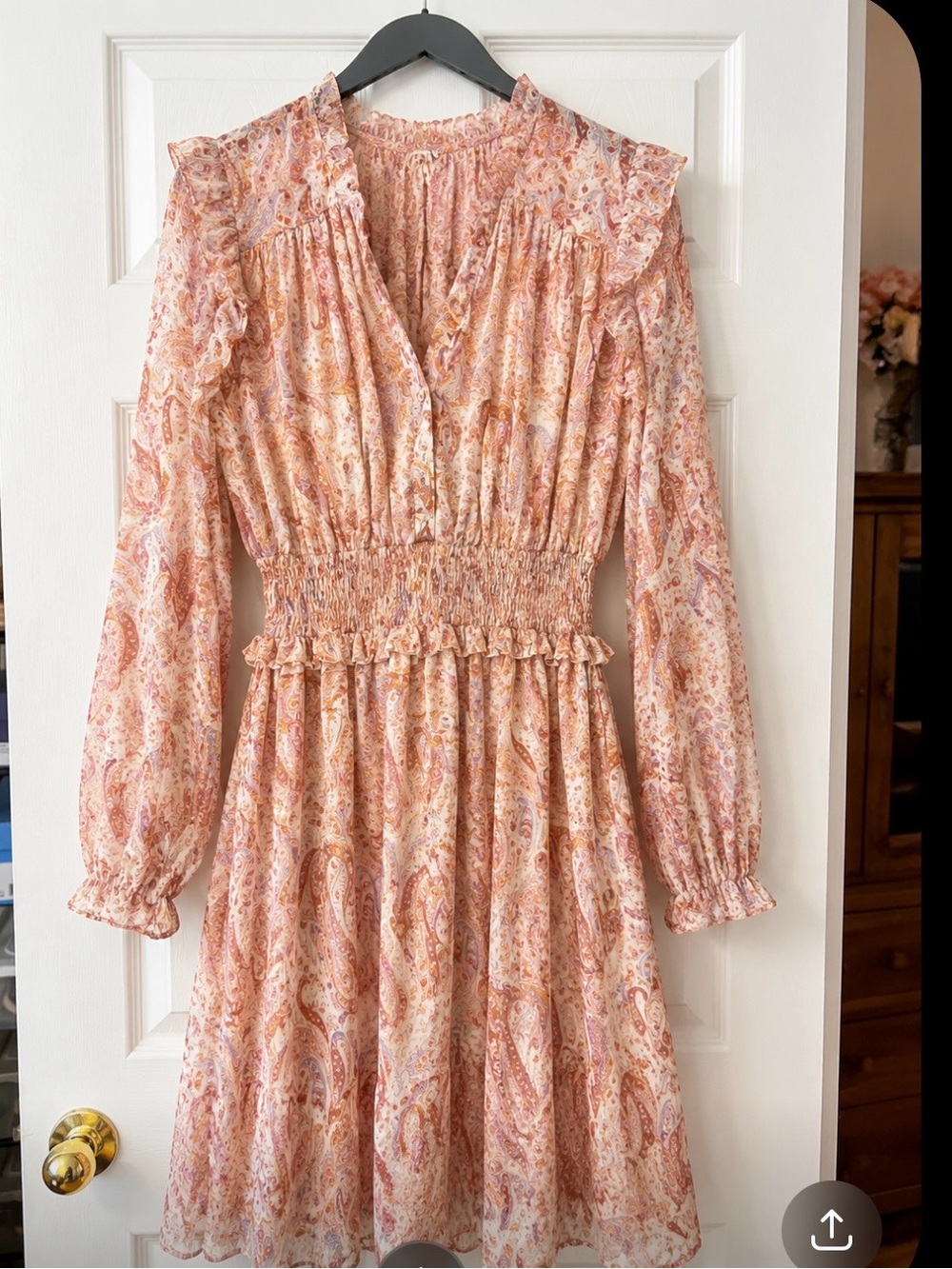 Pinch Cream and Pink Paisley Long-Sleeve Smocked Waist Dress